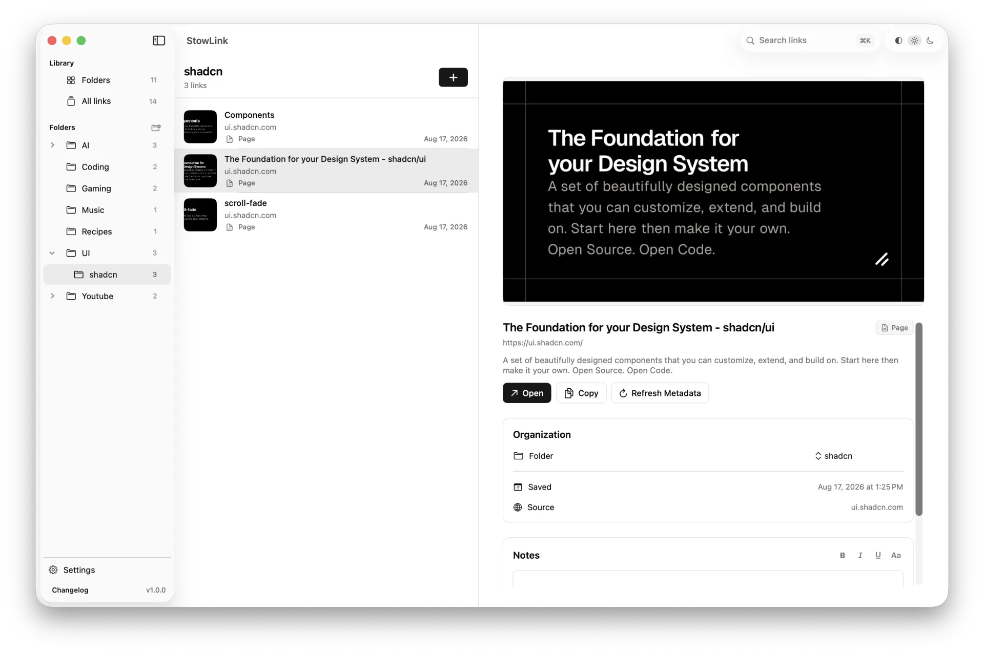 StowLink search for swift, with matching pages and videos in the library